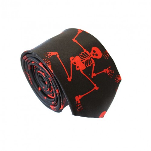 Crazy kravata - čierna s červenými kostlivci